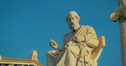Slow approach to marble statue of the great Greek scholar of antiquity of Plato. Stock Footage 83545527