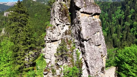 Slow Approach Toward a Dramatic Natural Pointed Rock Formation Stock Footage 340425427
