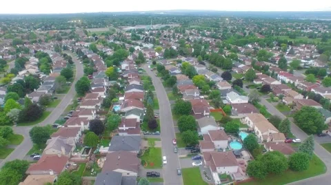 Slow Arial Descent over Suburbs Stock Footage 66288227