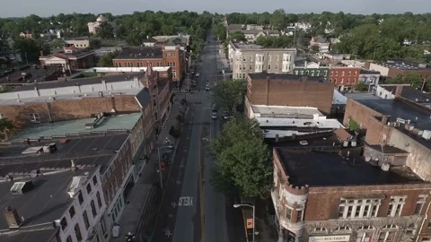Slow Arial Push over Small Town Main Street Stock-Footage 231240009
