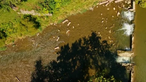 Slow Ascend of Small Waterfall in Park Pond, Indiana, USA Stock Footage 155083640