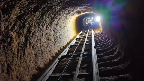 Slow Ascending Flight Through Ancient Underground Mithra Temple Stairway Stock Footage 340452181