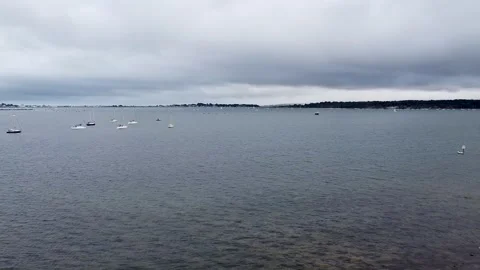 Slow assent of Baiter Park, Poole Harbour in Dorset Drone View Stock Footage 162178652