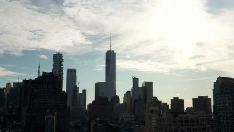 Slow backing up Freedom Tower from SoHo aerial Manhattan New York City NYC 库存影片 119295808