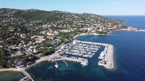 Slow Backward Drone Shot From San Peire Harbor, Les Issambres Stock-Footage 336892549