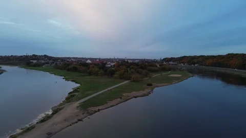 Slow backwards reveal of river junction Stock Footage 254085295