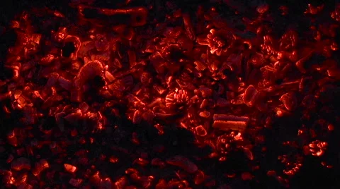 Slow burning hot coals Stock Footage 55034589