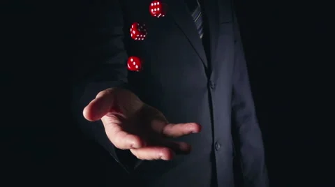 SLOW: Businessman throws up a few playing cubes Stock Footage 63763189