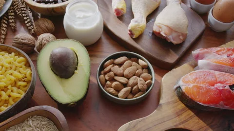 Slow camera movement along healthy food ingredients. Stock Footage 345501013