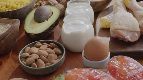 Slow camera movement along healthy food. Stock Footage 345501014