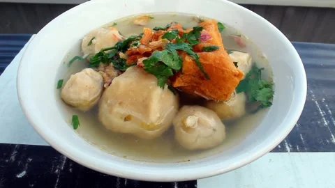 Slow Camera Movement of Indonesian Bakso Meatball Soup Stock Footage 317603825