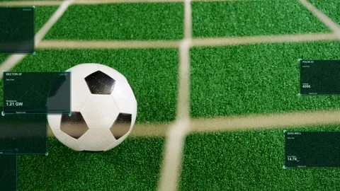 Slow camera pan and slight zoom causing HUD panels sliding in annotating soccer 库存影片 333657345