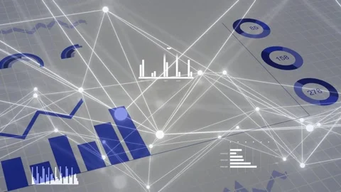 Slow camera pan starting blue fragments forming charts over pulsing mesh Stock Footage 335651638