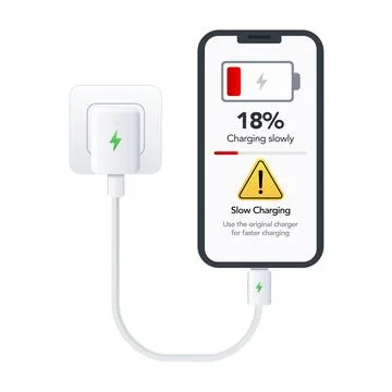 Slow Charging Battery Warning Low Power 18 Percent Vector Illustration Stock Illustration