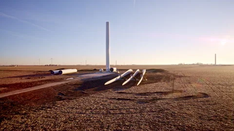 Slow cinematic drone circle of renewable energy construction site Stock Footage 329223561