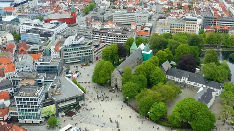 Slow circle drone flight over Stavanger Cathedral Stock Footage 127193484