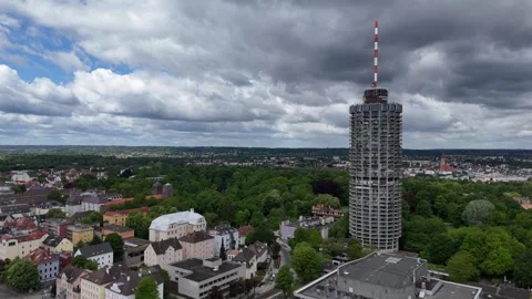 Slow circular drone move toward Augsburg Hotelturm Видео 335373247