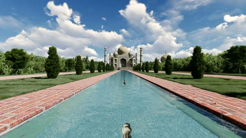 Slow clouds over amazing Taj Mahal Stock Footage 148332736