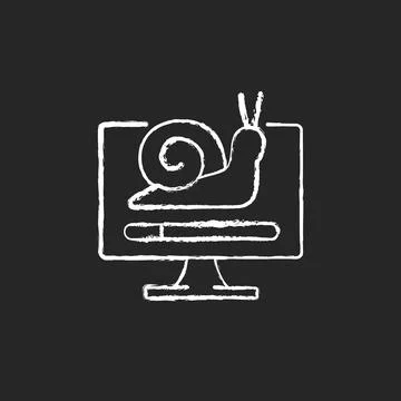 Slow computer chalk white icon on black background Stock Illustration