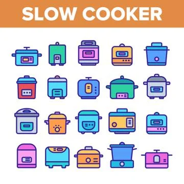 Slow Cooker Elements Collection Vector Icons Set Illustrazione stock