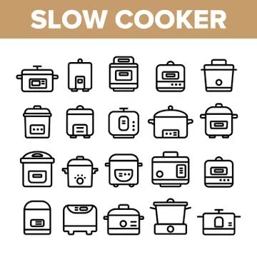 Slow Cooker Elements Collection Vector Icons Set Stock Illustration