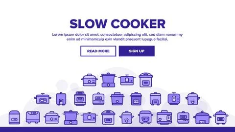 Slow Cooker Elements Collection Vector Icons Set 스톡 일러스트
