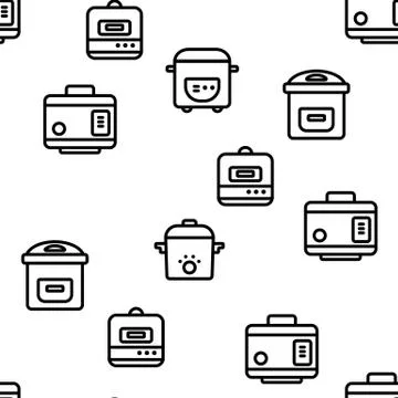 Slow Cooker Elements Seamless Pattern Vector Stock Illustration