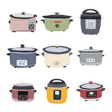 Slow cooker set cartoon vector illustration Stock Illustration
