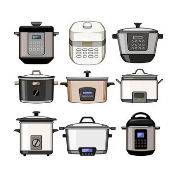 Slow cooker set cartoon vector illustration Stock Illustration