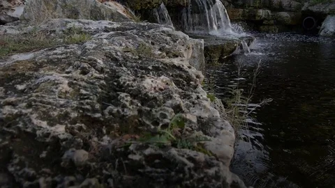 Slow creep toward stream waterfall Stock Footage 82902300