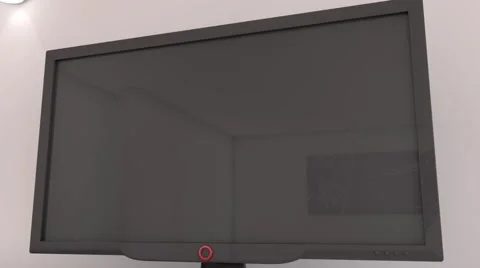 Slow CU camera looking up at TV in modern loft Stock Footage 62356087
