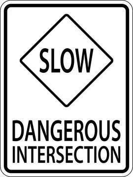 Slow Dangerous Intersection Sign On White Background Illustrazione stock