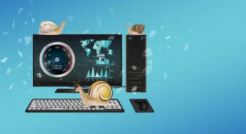 Slow desktop computer with snail Stock Illustration