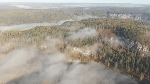 Slow direct flight over a gentle mountain river, pine forest, clouds. Ay river. 動画素材 101627059