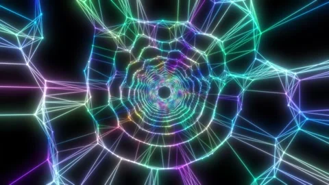 A slow dive into a multi-colored neon tunnel of geometric connections. Stock Footage 249574973