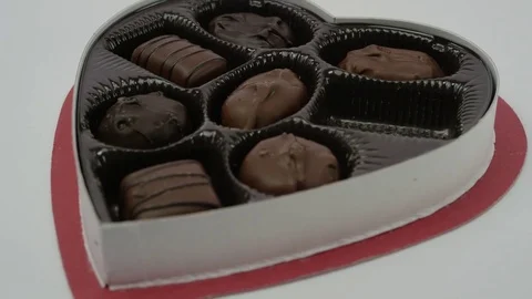 Slow dolly in   Chocolates in Valentines Box Stock Footage 72388495