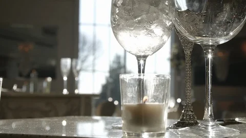 Slow dolly close up glasses with window sun 스톡 동영상 106053597