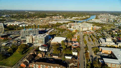 Slow dolly left looking over Korean Veterans Blvd to East Nashville Stock Footage 122537220