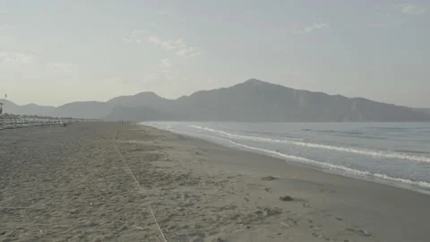 A slow dolly shot of the turtle nesting beach Istuzu in Dalyan, Turkey. Stock Footage 232300915
