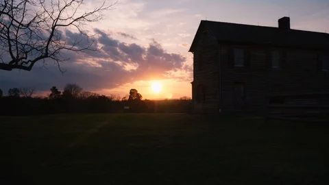 Slow Dolly to Sunset pass Henry House in Manassas Battlefield Stock Footage 88792318
