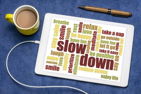 Slow down and reducing stress tips Stock Photos