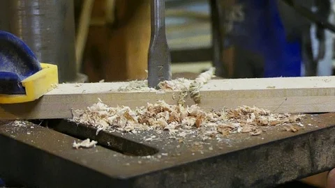 Slow Drill Through Wood Stock Footage 107686888