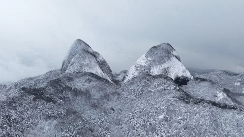 Slow Drone Approach to Snow-Covered Maisan Mountain in Winter, South Korea Stock Footage 342483041