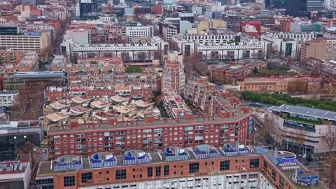 Slow drone flight over Vila Olímpica del Poblenou district Barcelona Spain 스톡 동영상 331955698