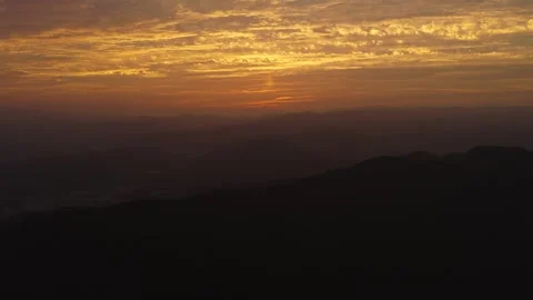 Slow Drone Flight Over Yase Mountains With Kyoto Mountain Skyline At Fire Sunset Stock Footage 328971960