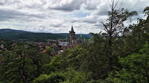 Slow Drone Flight Toward Wernigerode Castle in Germany Stock Footage 337463588