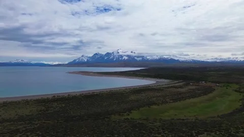 Slow Drone Flight Towards Torres del Paine Mountains Patagonia 4K Stock Footage 325721545