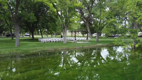Slow drone fly over of a wedding venue Stock Footage 318198369