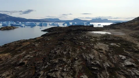 Slow drone fly-by view of Akukkeq island, Greenland Stock Footage