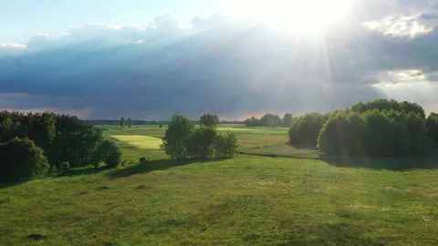Slow drone flying over springtime fields Stock Footage 156697529